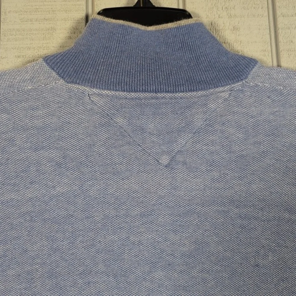 Tommy Hilfiger Pullover Men's Size Large Sweater Blue Long Sleeve w/ Suede Dress - Picture 9 of 9